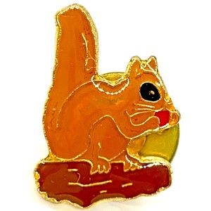 Squirrel lapel pin, jacket,‎ hat, vest, book bag pin, animal lover, 80's VTG